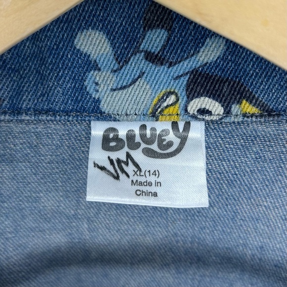 Girls Jean Jacket size XL(14) BLUEY Cartoon Print Denim Bingo Bluey School Coat - Picture 5 of 16